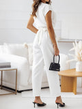 Surplice Cap Sleeve Tie Waist Jumpsuit.