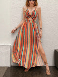 Striped Halter Maxi Dress with Cutout Detail.