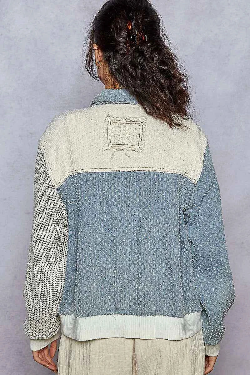 POL Lace Details Button Up Jacket with Chest Pockets.