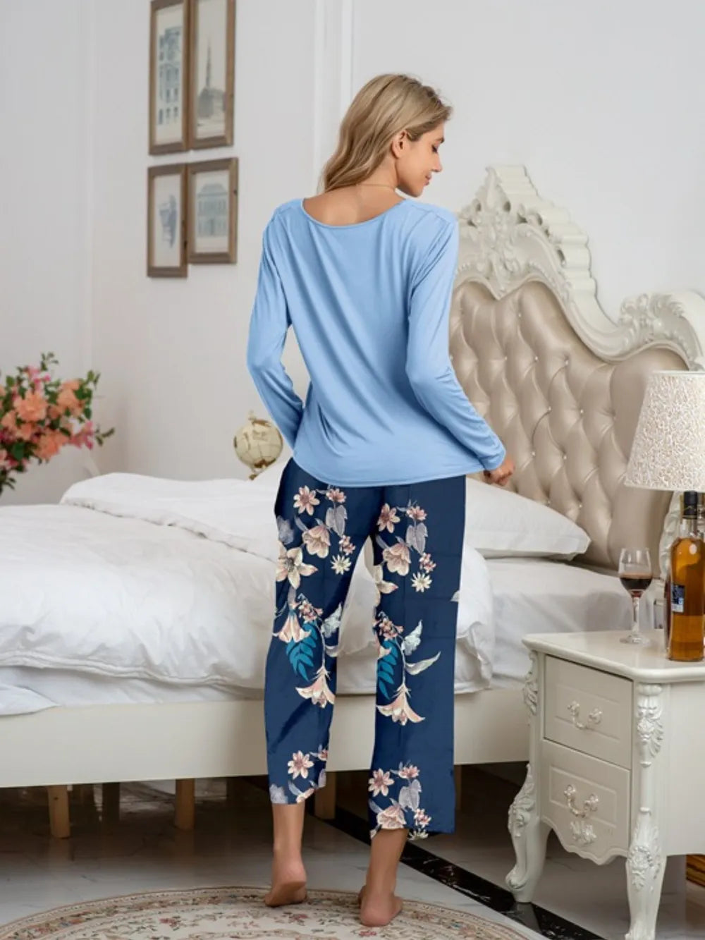 Round Neck Top & Printed Pants Lounge Set.