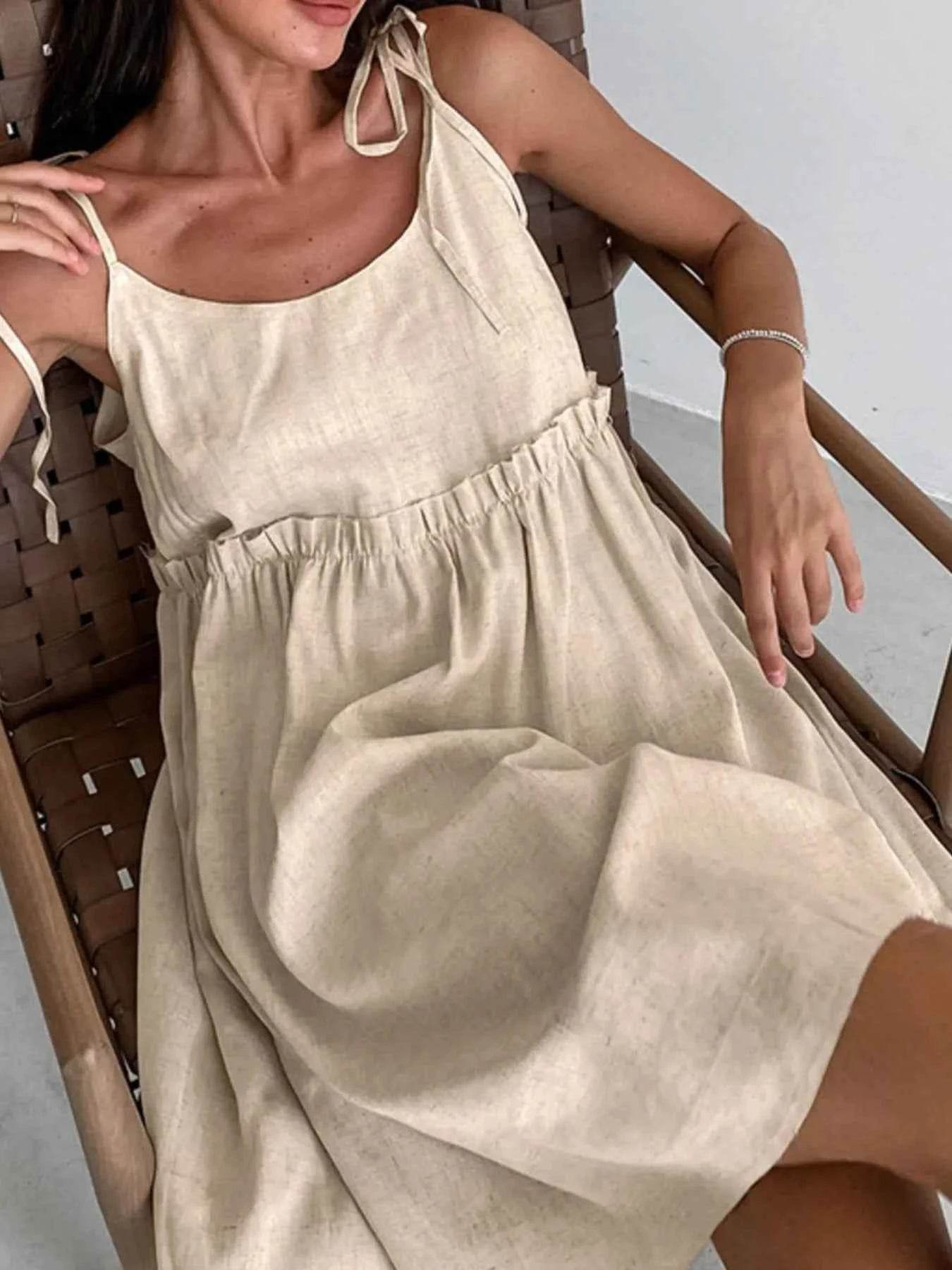 Tie-Shoulder Frill Mini Dress.