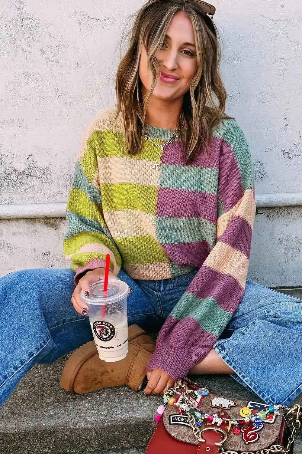 Stripe Drop Shoulder Ribbed Edge Sweater.