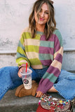 Stripe Drop Shoulder Ribbed Edge Sweater.