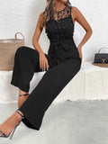 Flower Lace Mesh Sleeveless Wide Leg Jumpsuit.
