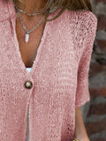 Plus Size One Button Openwork Cardigan.