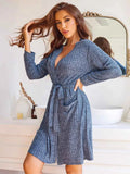 Tied Solid Lounge Nightgown with Pockets.