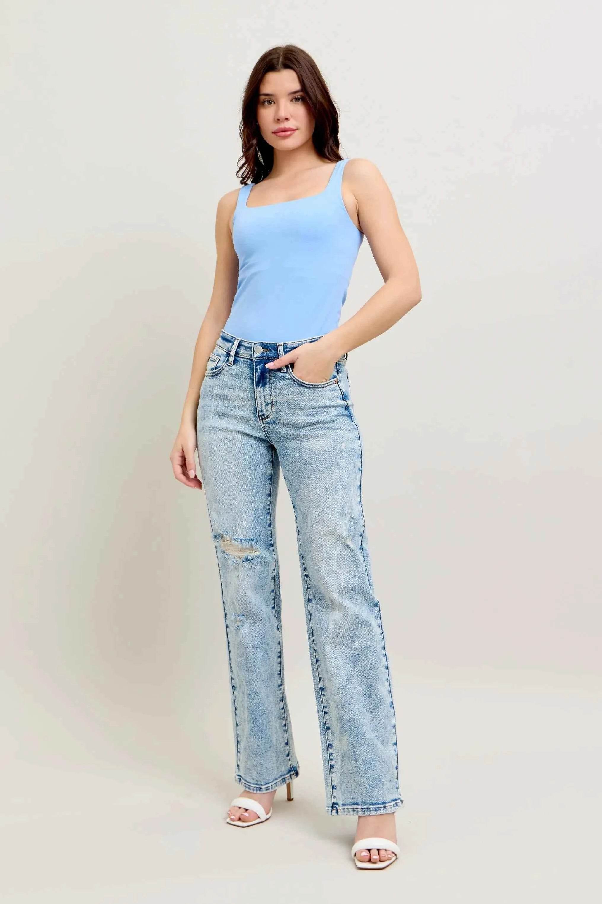 Judy Blue Plus Size High-Waist Mineral Wash 90's Straight Jeans.