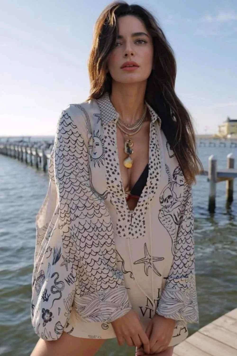 Nautical Print Two-Piece Top and Shorts Set - EBYNN