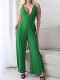 Crisscross Back V-Neck Wide Leg Jumpsuit.