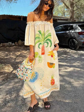 Frill Printed Off-Shoulder Dress.