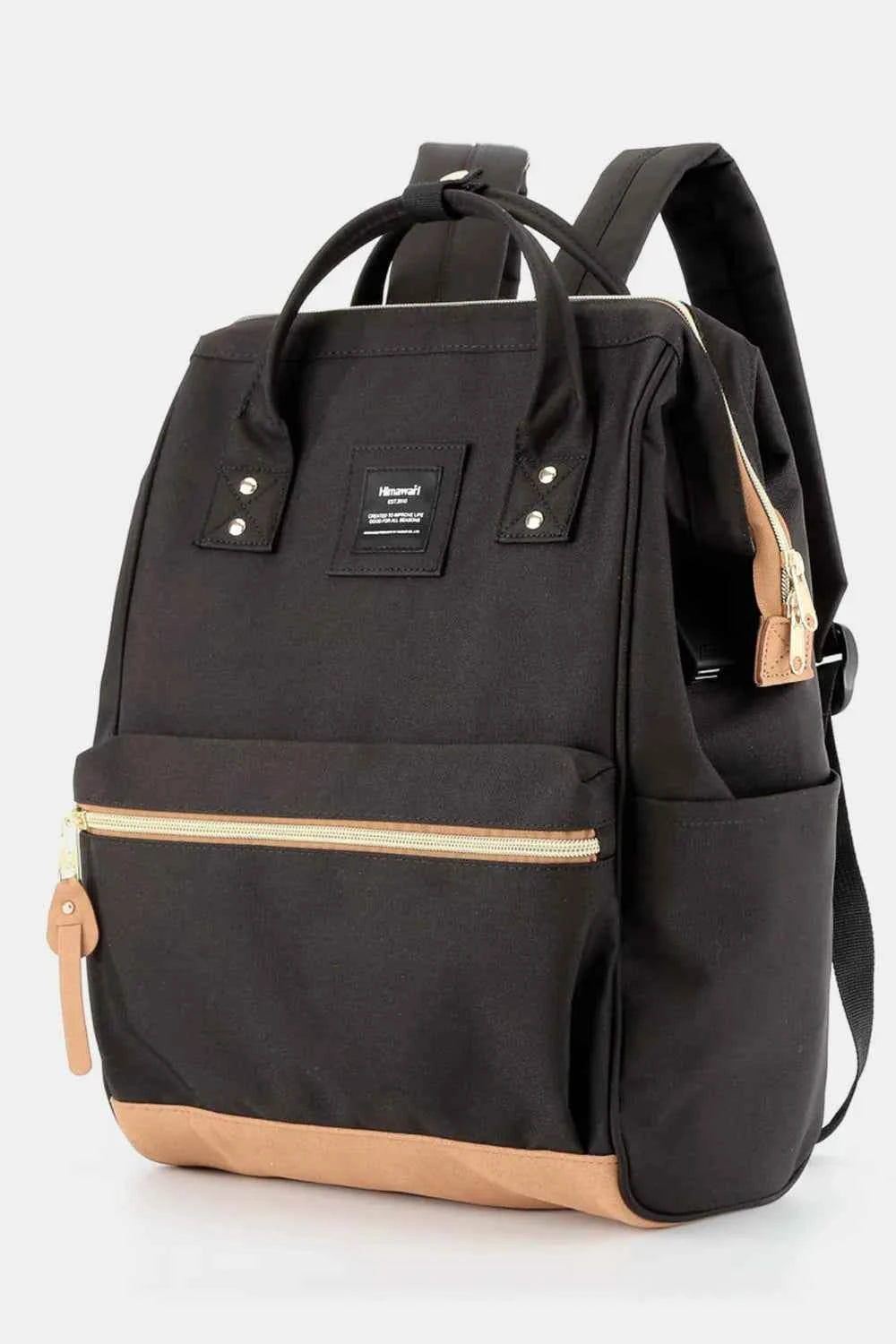 Himawari Contrast Waterproof Canvas Backpack with Side Pockets.