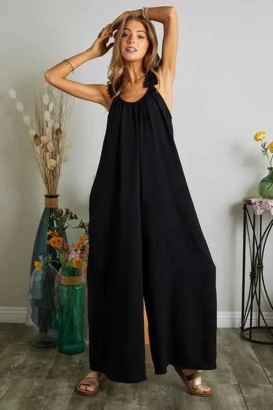 ADORA Plus Size Elastic Ruffle Shoulder Jumpsuit.
