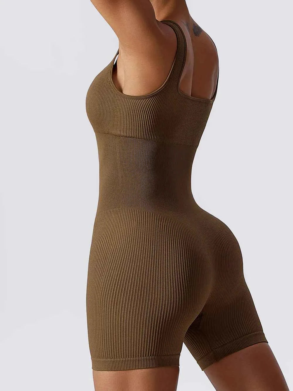 Basic Bae Ribbed Sleeveless Active Romper.
