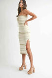 MABLE Contrast Striped Crochet Knit Midi Dress.