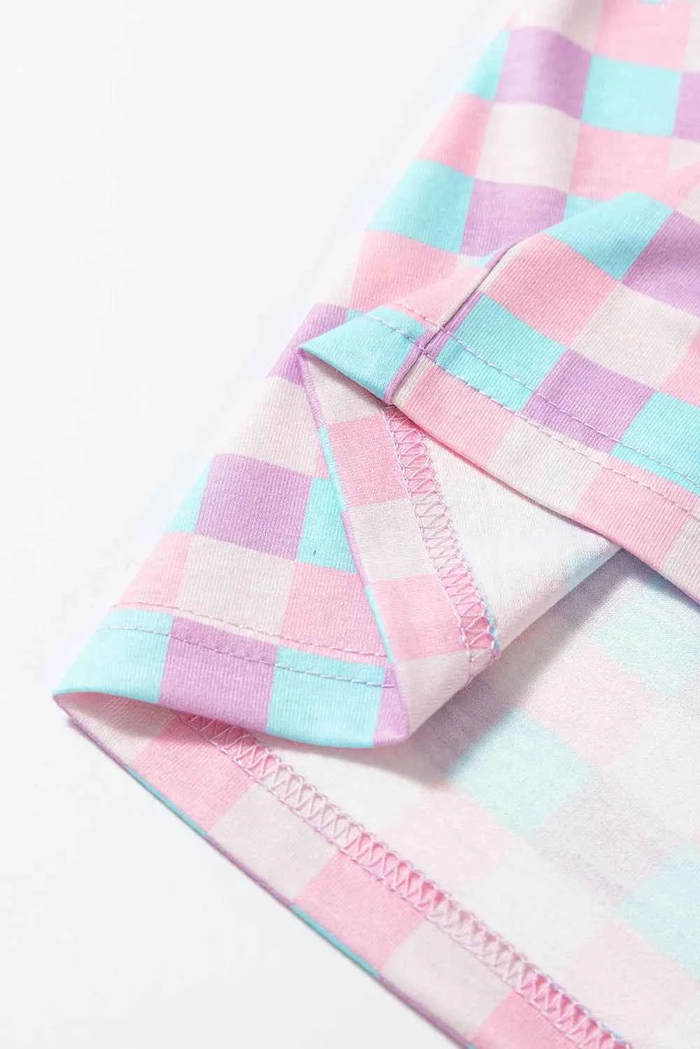 Plaid Collared Neck Short Sleeve Top and Shorts Lounge Set.