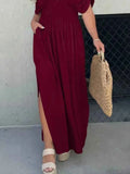Plus Size Deep V-Neck Maxi Dress with Side Slit.