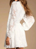 Smocked V-Neck Balloon Sleeve Dress.