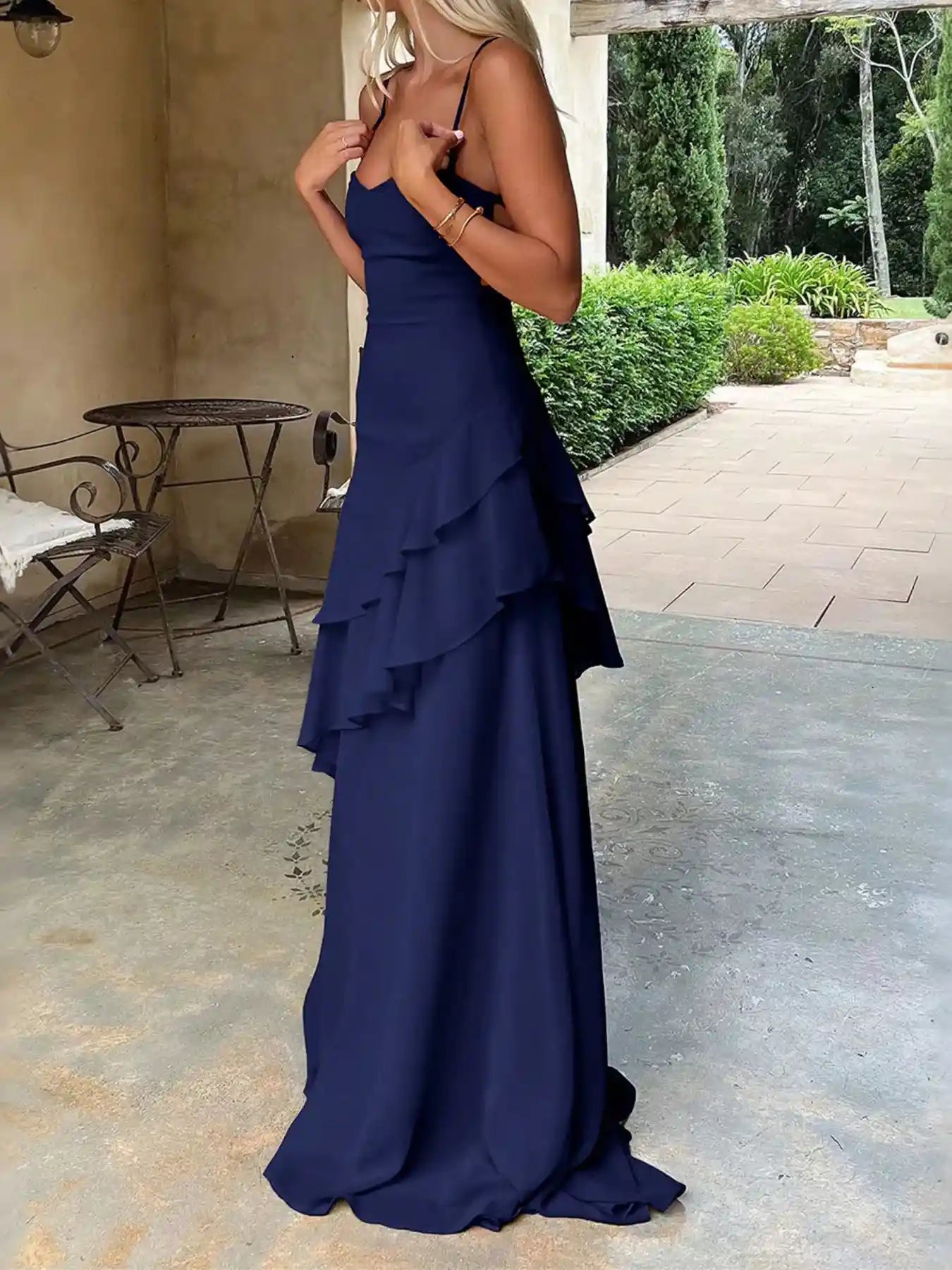 Sweetheart Neck Ruffled Maxi Cami Dress.