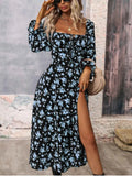 Floral Print Square Neck Dress with Flounce Sleeves.