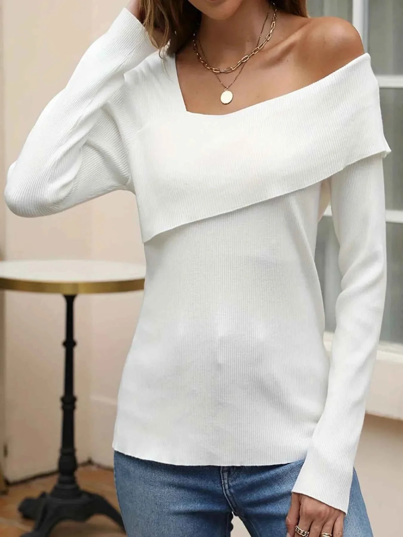 Asymmetrical One Shoulder Knit Top.