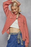 POL Raw Hem Button Up Jacket - Coral Pink.