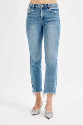 RISEN Plus Size High Rise Crop Straight Slim Jeans.