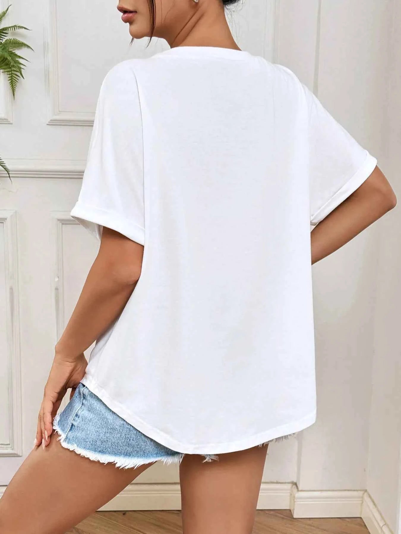 Bow Round Neck Oversized Casual T-Shirt.