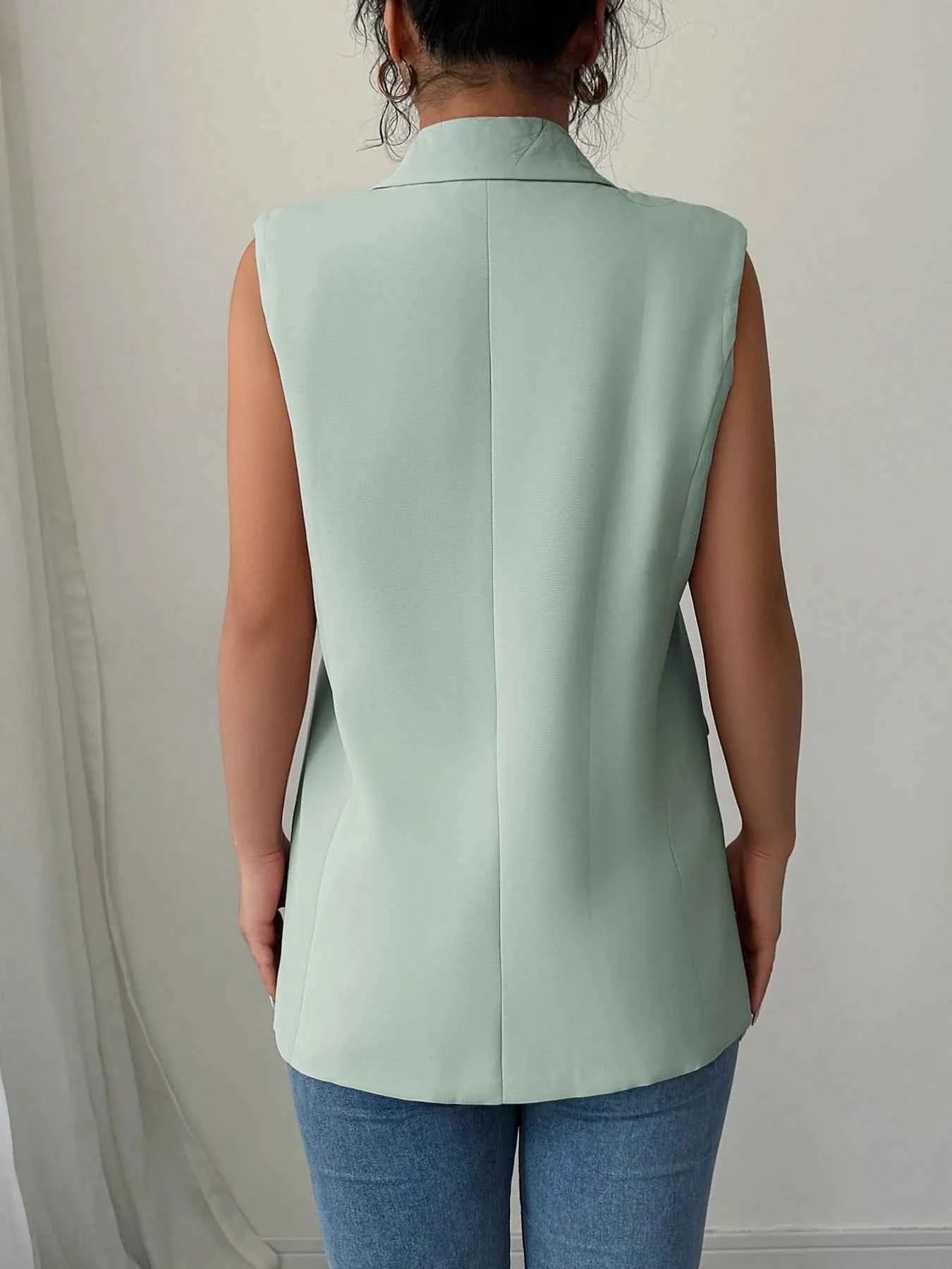 One Button V-Neck Blazer Vest Coat.