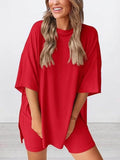 Plus Size Round Neck Set: Oversized Top and Shorts Set for Ultimate Comfort - EBYNN