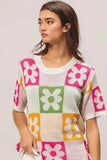 BiBi Floral Checker Pattern Lightweight Pullover Sweater.