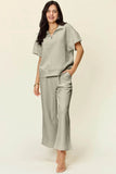 Double Take Texture Half Zip Set with Full Size Top and Pants - EBYNN