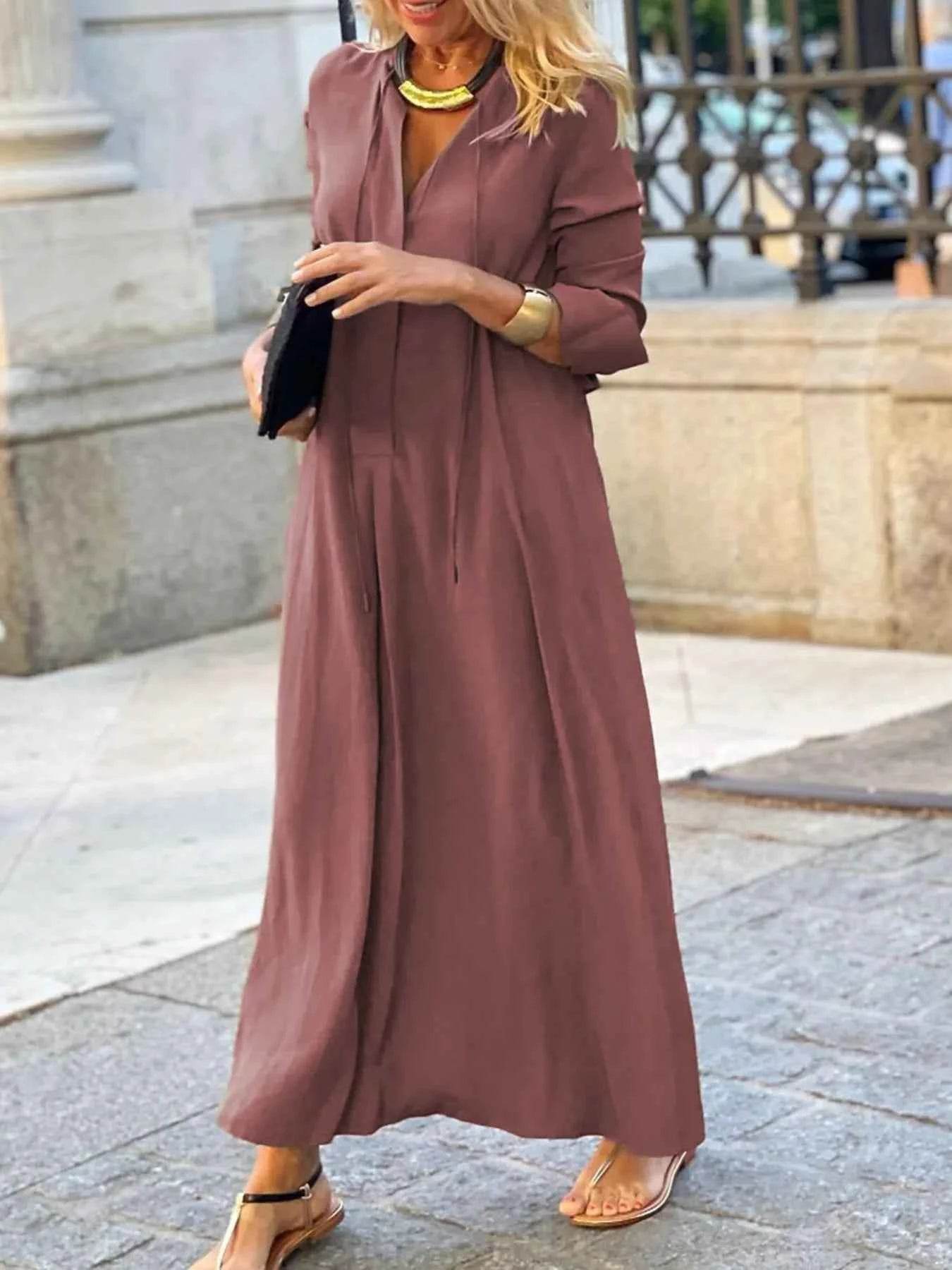 Plus Size Solid Color Maxi Shirt Dress.