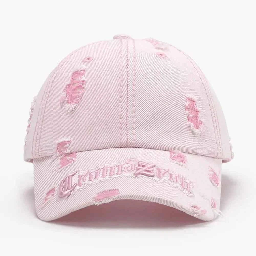 Distressed Letter Embroidered Baseball Cap.