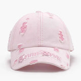 Distressed Letter Embroidered Baseball Cap.