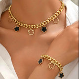 2 Piece Clover Charm Jewelry Set: Necklace & Bracelet.