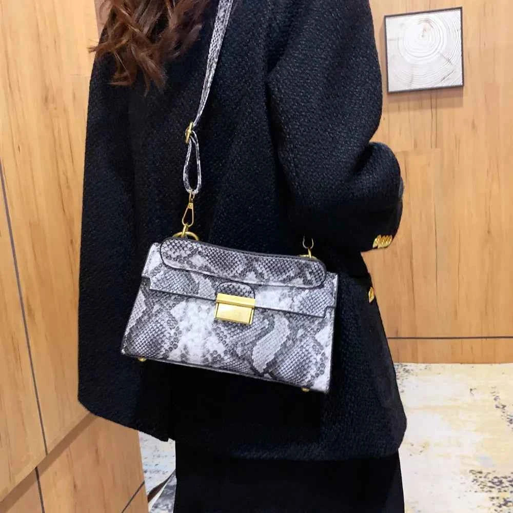 PU Leather Snakeskin Print Crossbody Bag.