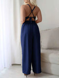 Devine Tie Back Backless Crisscross Jumpsuit.