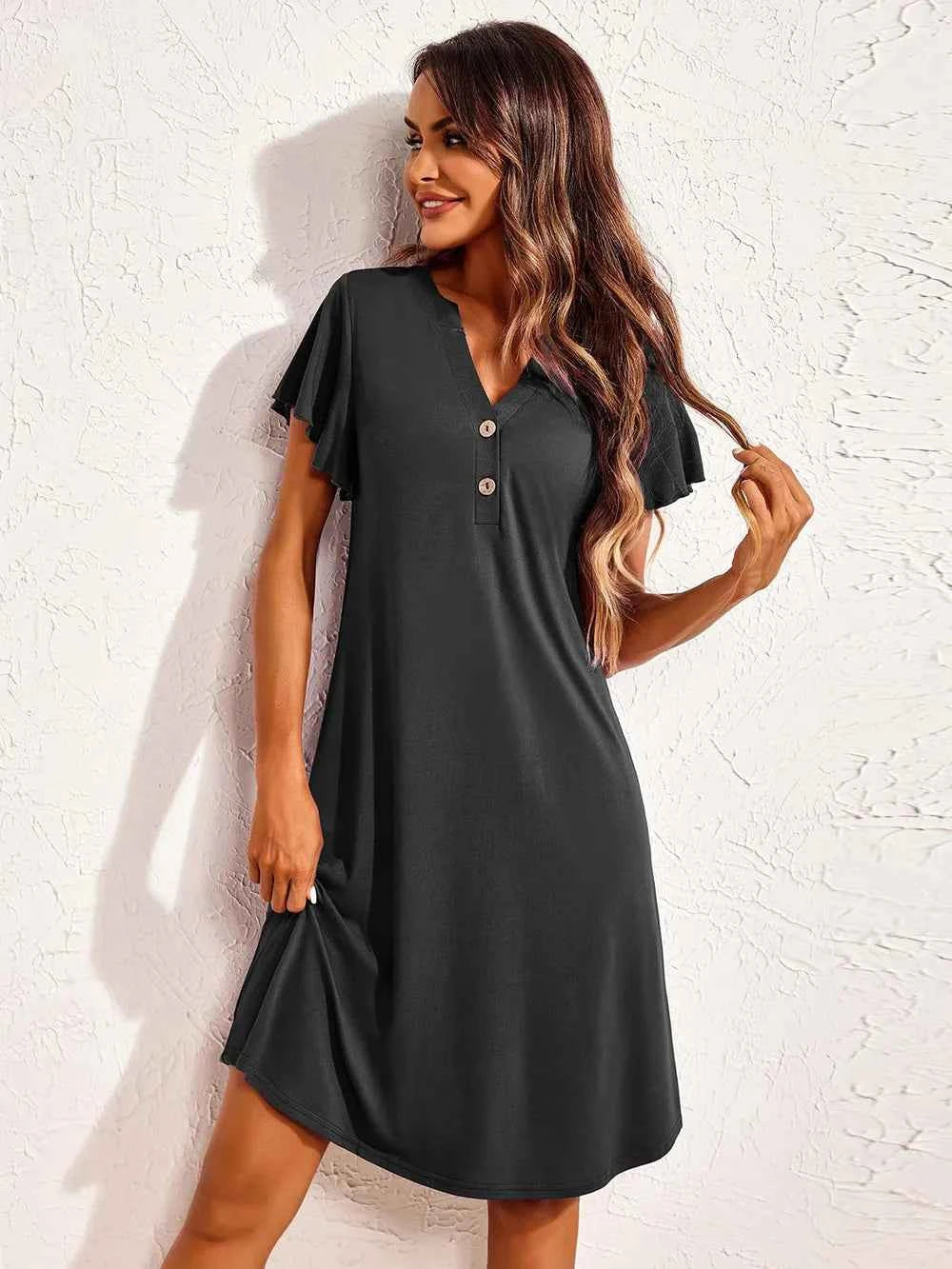 Notched Short Sleeve Lounge Dress.