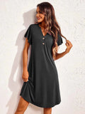 Notched Short Sleeve Lounge Dress.