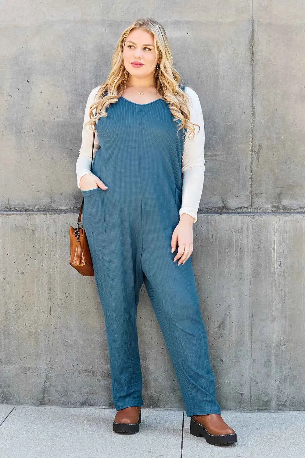 Double Take Full Size Sleeveless Straight Jumpsuit.