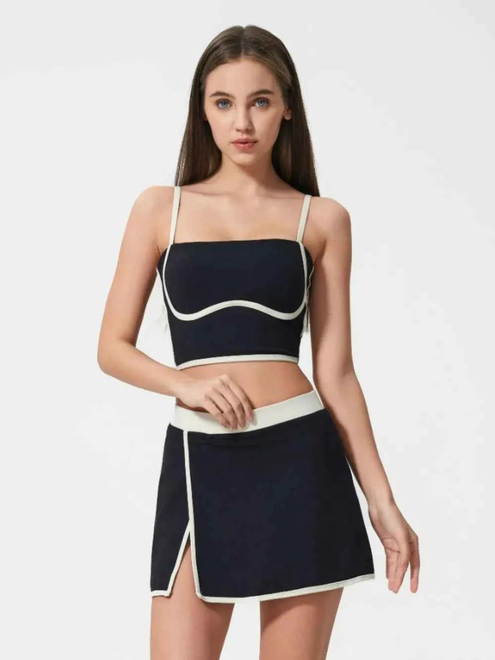 Millennia Contrast Trim Square Neck Active Cami with Detachable Pads.