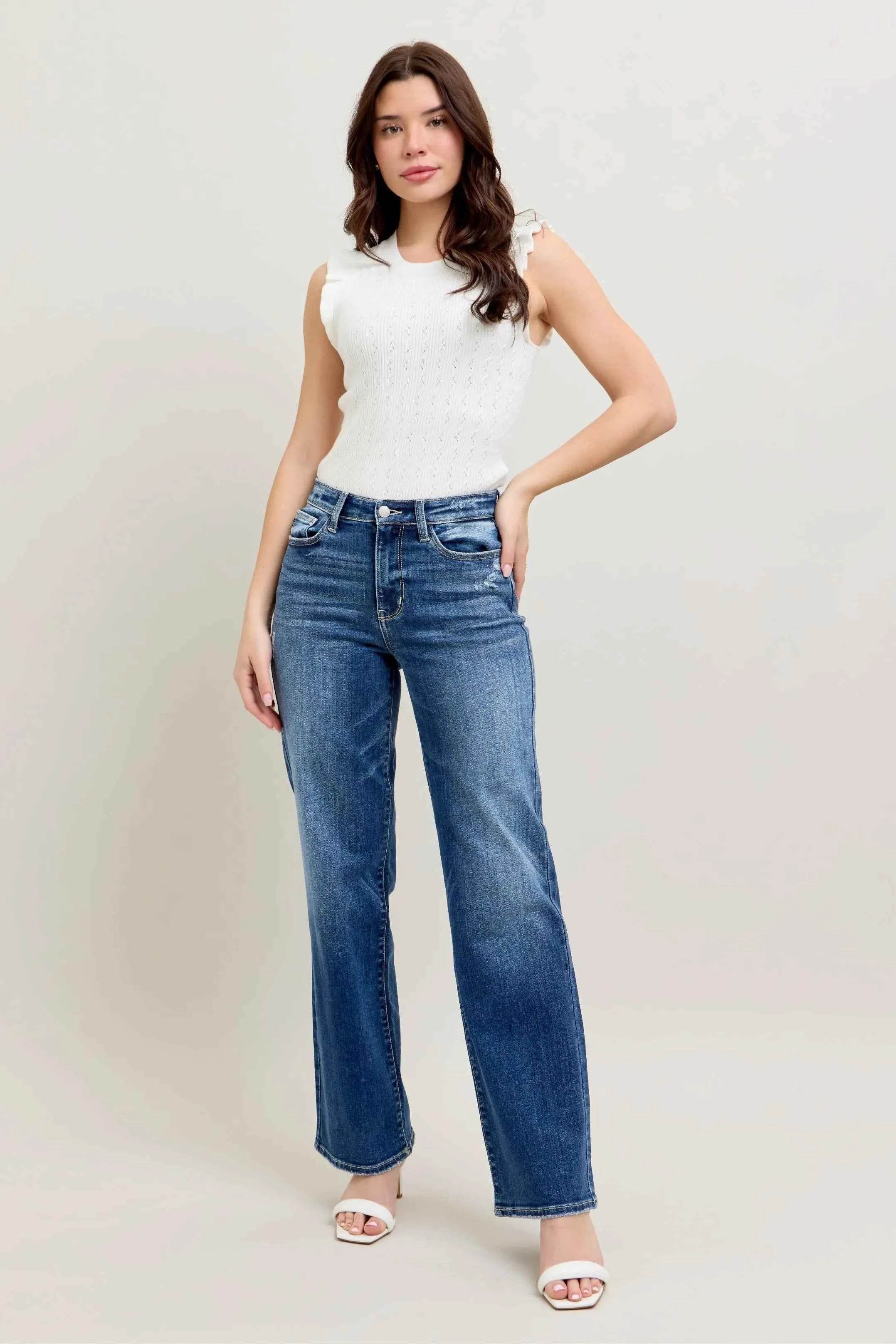 Judy Blue Full Size High Waist 90's Straight Leg Jeans.