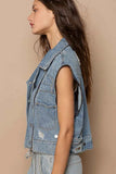 POL Cropped Denim Jacket with Zipper Accents.