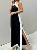 Contrast Halter Sleeveless Maxi Dress.