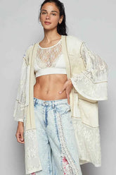 Double Gauze and Lace Mix Cardigan with Embroidered Detail.