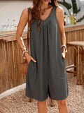 Casual V-Neck Sleeveless Romper with Pockets.