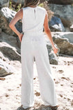 Solid Color High Waist Sleeveless Jumpsuit with Drawstring.
