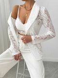Lace Lapel Collar Long Sleeve Blazer.