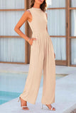 Mock Neck Sleeveless Wide Leg Jumpsuit.