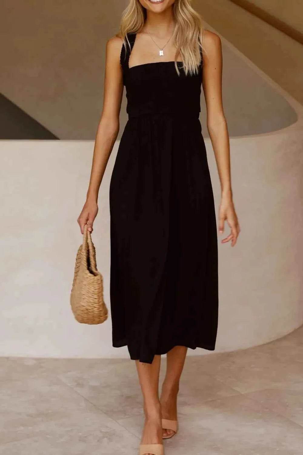 Crisscross Smocked Wide Strap Dress.